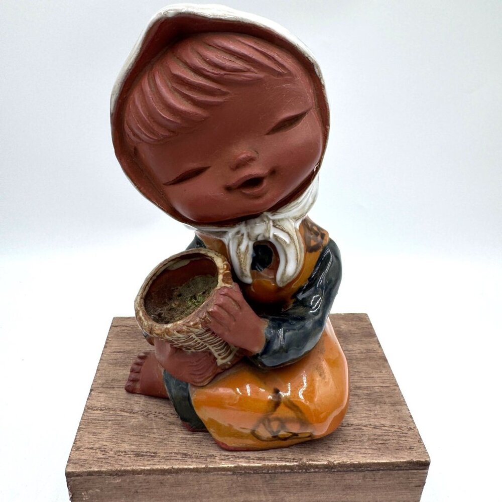 Vintage Japanese UCTCI Clay Pottery Girl Vase Figurine Redware Stoneware Art